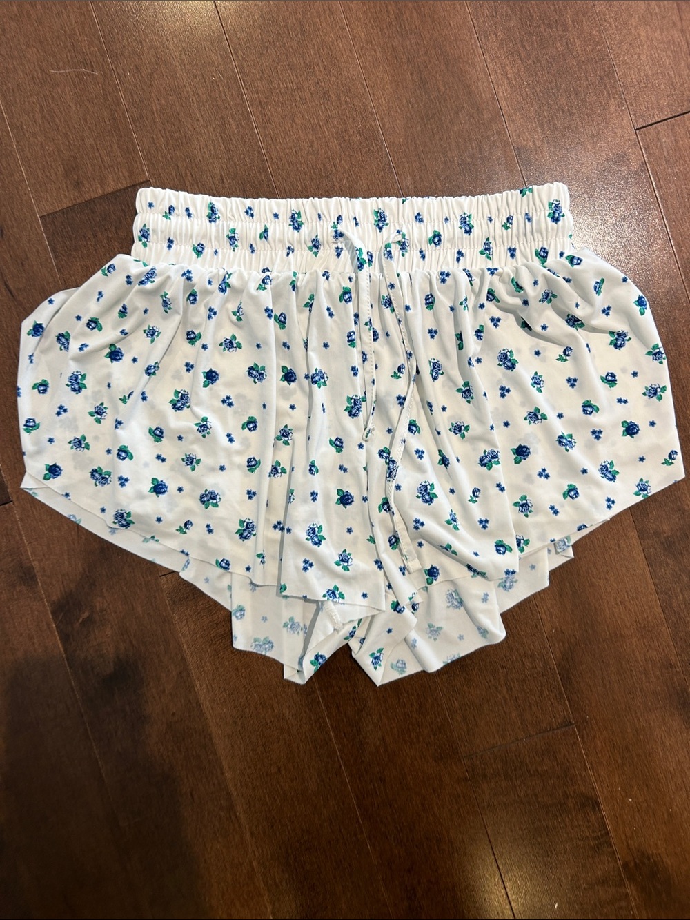 Kids White Floral Sleep Shorts with Blue Print